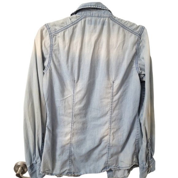 Blue denim button up top - Picture 2 of 6